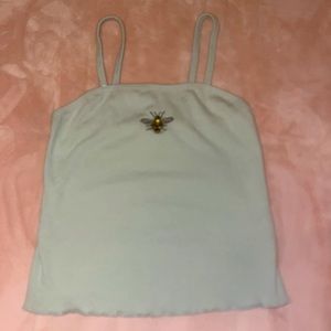 Green spaghetti strap crop top